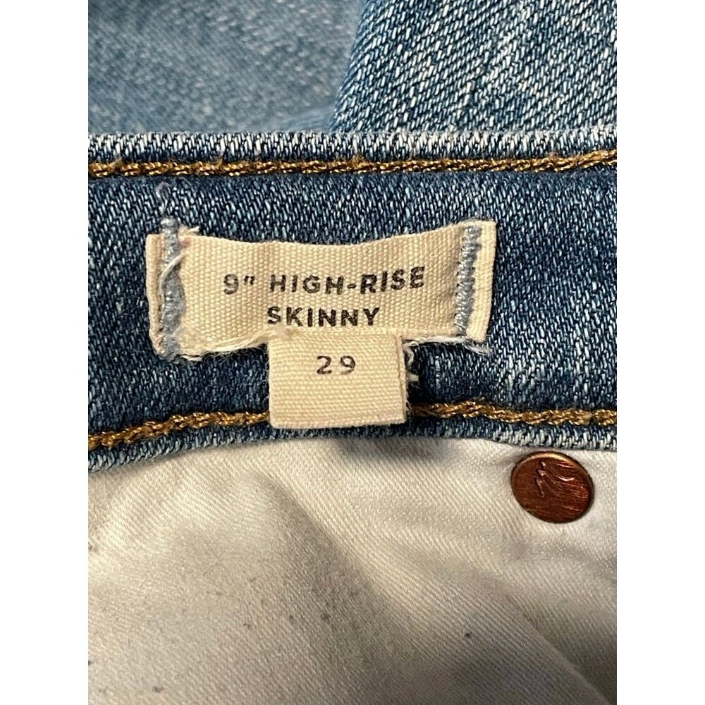 Madewell jeans womens 29 9" high rise skinny 32 x 29 distressed blue - Picture 6 of 10